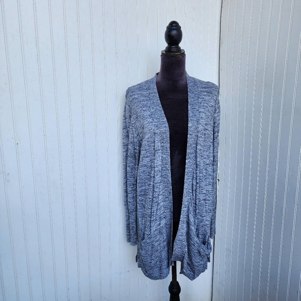Sonoma Women's Open Front Cardigan Sweater Gray Pockets Knit Sweater Long Slv  L